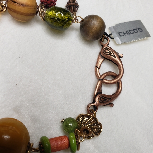 Chico's Anklet / Bracelet 11" Beaded Metal Charms Copper Yellow Green NWT - Picture 9 of 13